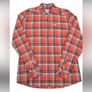 Lacoste Live! Orange Plaid Men's button down Shirt Size 40 = Size Medium